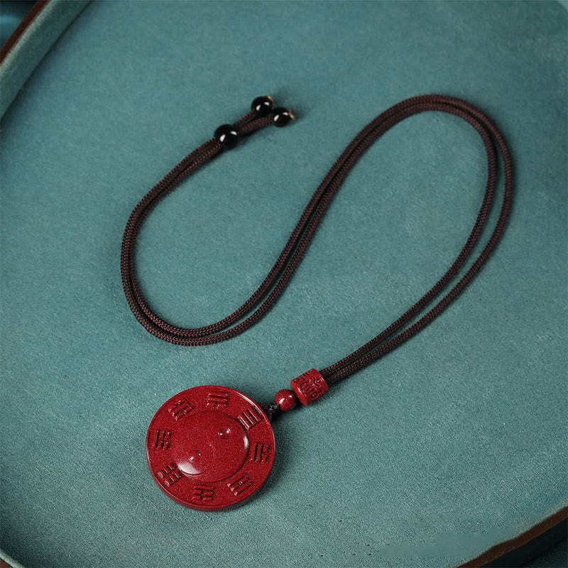 Buddha Stones Cinnabar Yin Yang Bagua Blessing Necklace Pendant