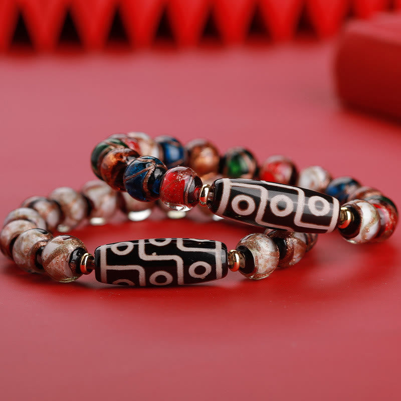 Buddha Stones Tibetan Nine-Eye Dzi Bead Three-eyed Dzi Bead Liuli Glass Bead Wealth Bracelet