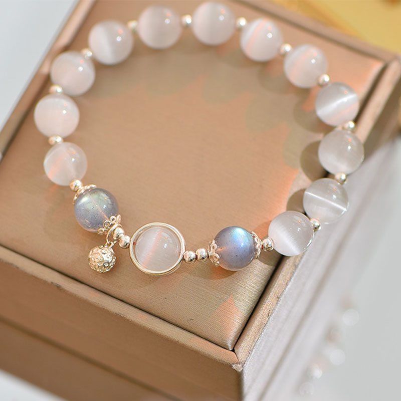 Buddha Stones 925 Sterling Silver Cat Eye Moonstone Love Support Bracelet