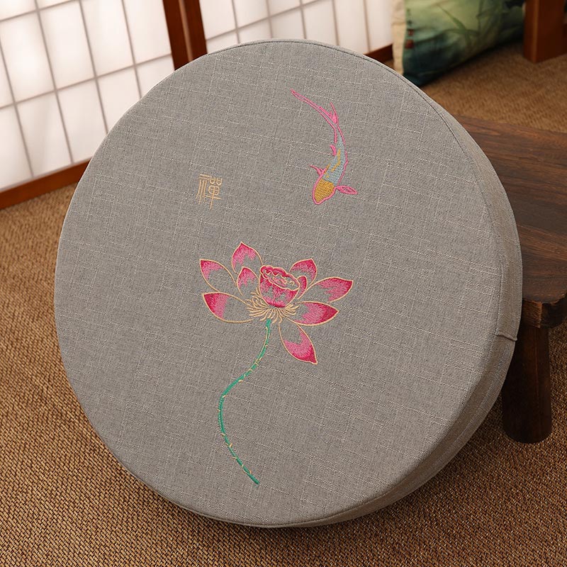 Buddha Stones Lotus Embroidery Cotton Linen Meditation Seat Cushion