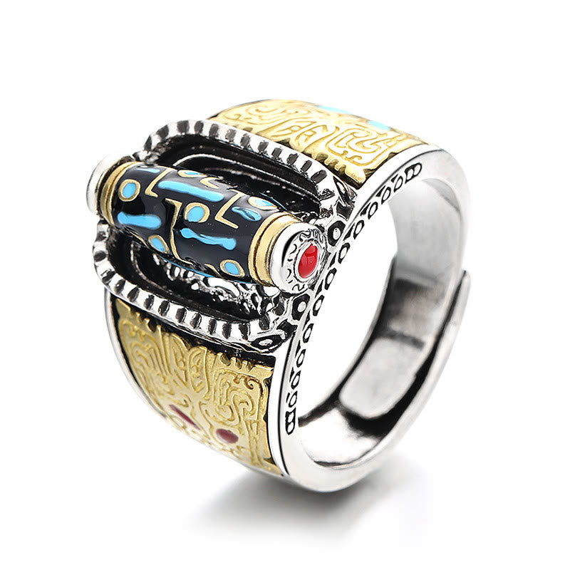 Buddha Stones Tibetan Nine-Eye Dzi Bead Wealth Blessings Rotatable Ring