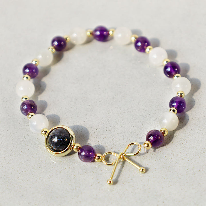 Amethyst Cat Eye Black Rutilated Quartz Spiritual Bead Bracelet