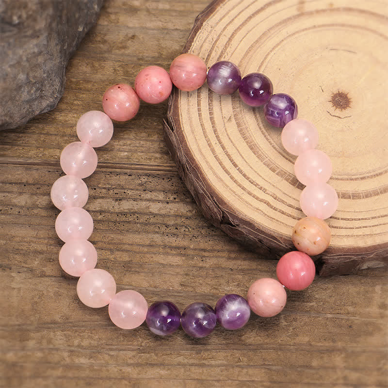 Buddha Stones 108 Mala Beads Amethyst Rose Quartz Spiritual Healing Tassel Bracelet