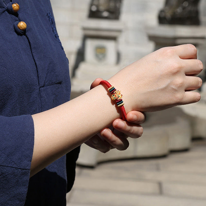 Buddha Stones Handmade 925 Sterling Silver Year of the Dragon Cute Chinese Zodiac Luck Braided Red Bracelet