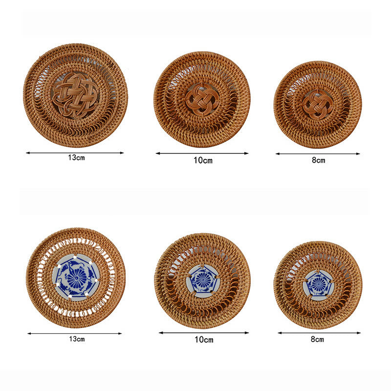 Ceramic Flower Pattern Rattan Cup Mat Tea Cup Coaster