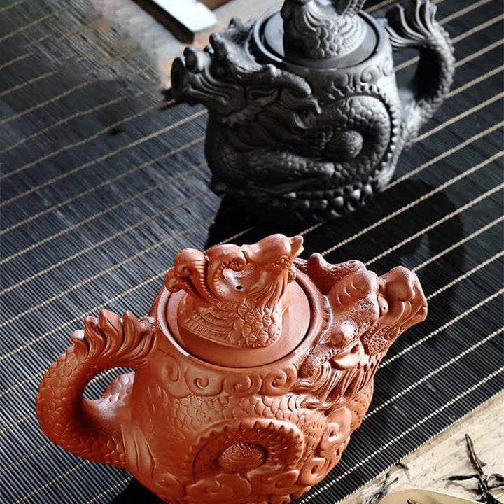 Vintage Dragon Phoenix Ceramic Teapot