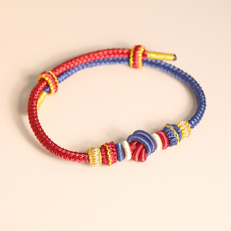 Buddha Stones Two-Color Rope Handcrafted Eight Thread Peace Knot Luck Connection Bracelet