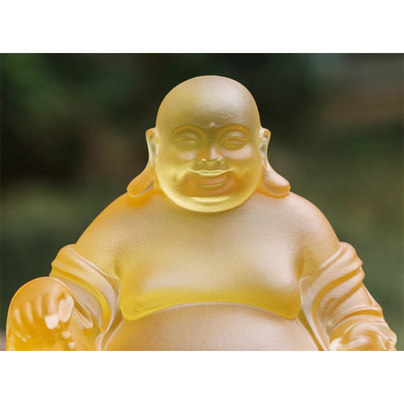 Buddha Stones Handmade Laughing Buddha Figurine Liuli Crystal Art Piece Wealth Statue Home Decoration