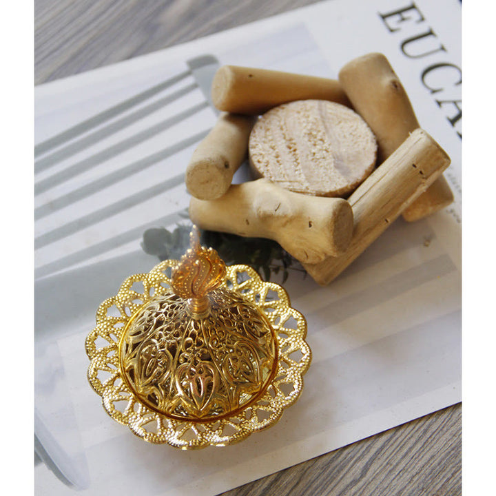 Gold Alloy Healing Mini Incense Burner With Wooden Coaster Home Decor