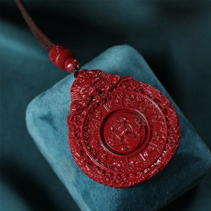 Buddha Stones Chinese Zodiac Natural Cinnabar Bagua Amulet Keep Away Evil Spirits Necklace Pendant