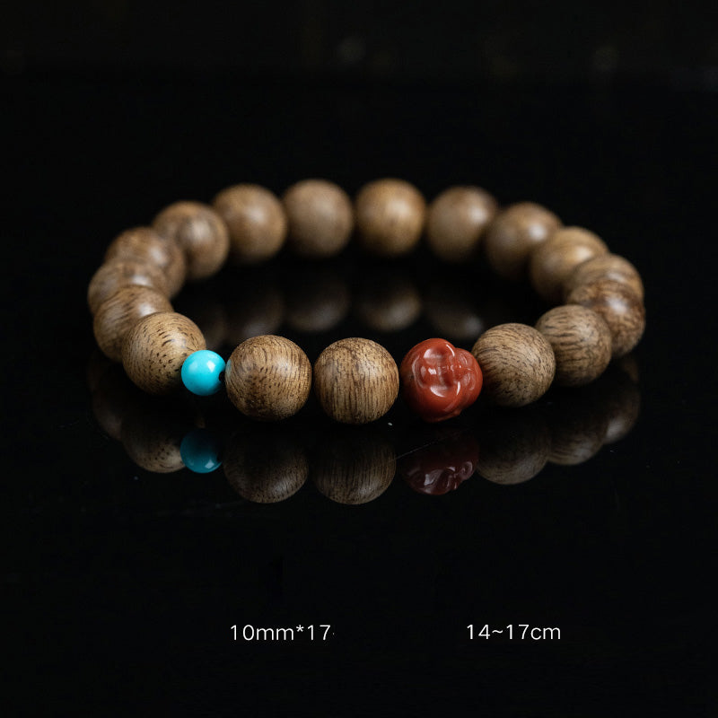 Tarakan Agarwood Amber Red Agate Laughing Buddha Strength Meditation Bracelet