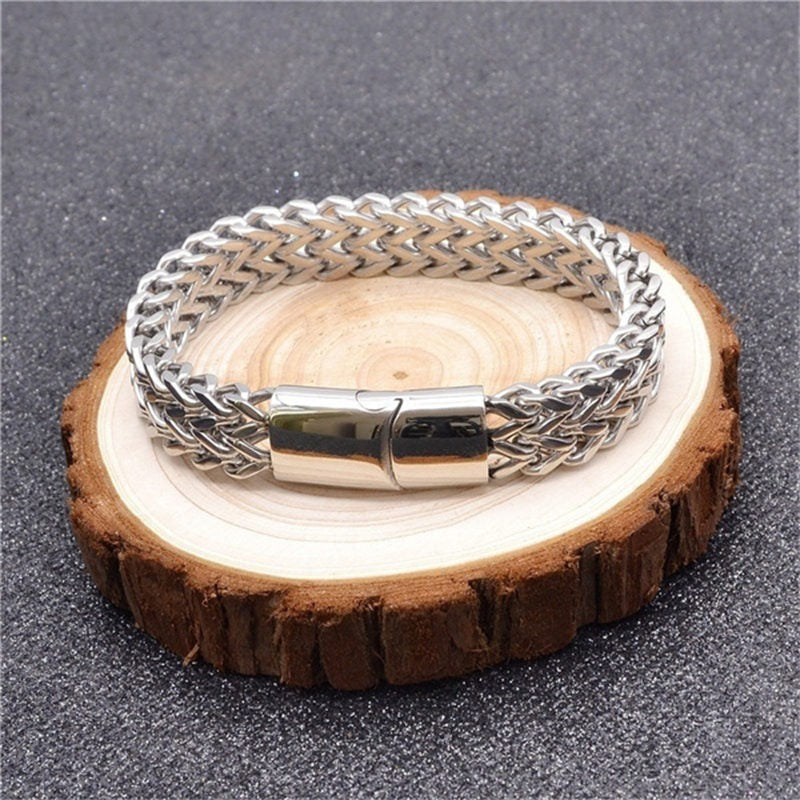 Buddha Stones Fish Scale Magnetic Buckle Titanium Steel Balance Bracelet Bangle