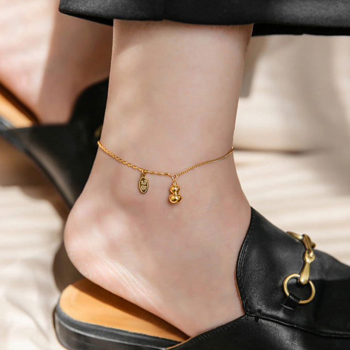 Buddha Stones 18k Gold Lucky Gourd Design Wealth Buckle Anklet