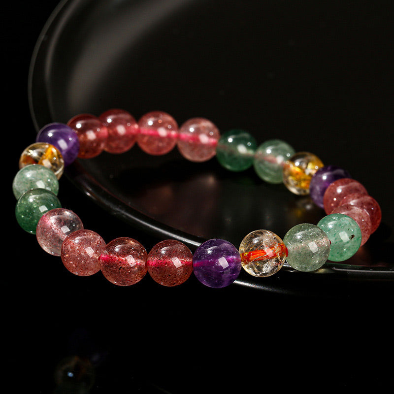 Buddha Stones Natural Multicolored Strawberry Quartz Love Healing Beaded Bracelet