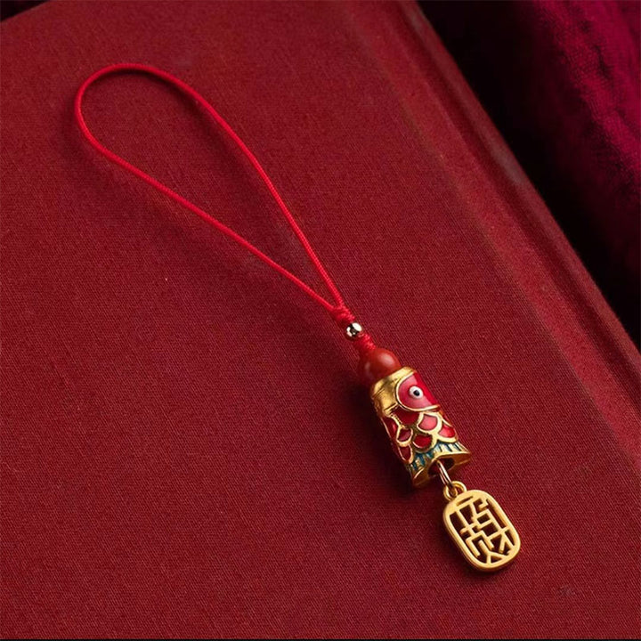 Buddha Stones Koi Fish Cinnabar Attracting Wealth Wish Ruyi Charm Luck Phone Hanging Decoration