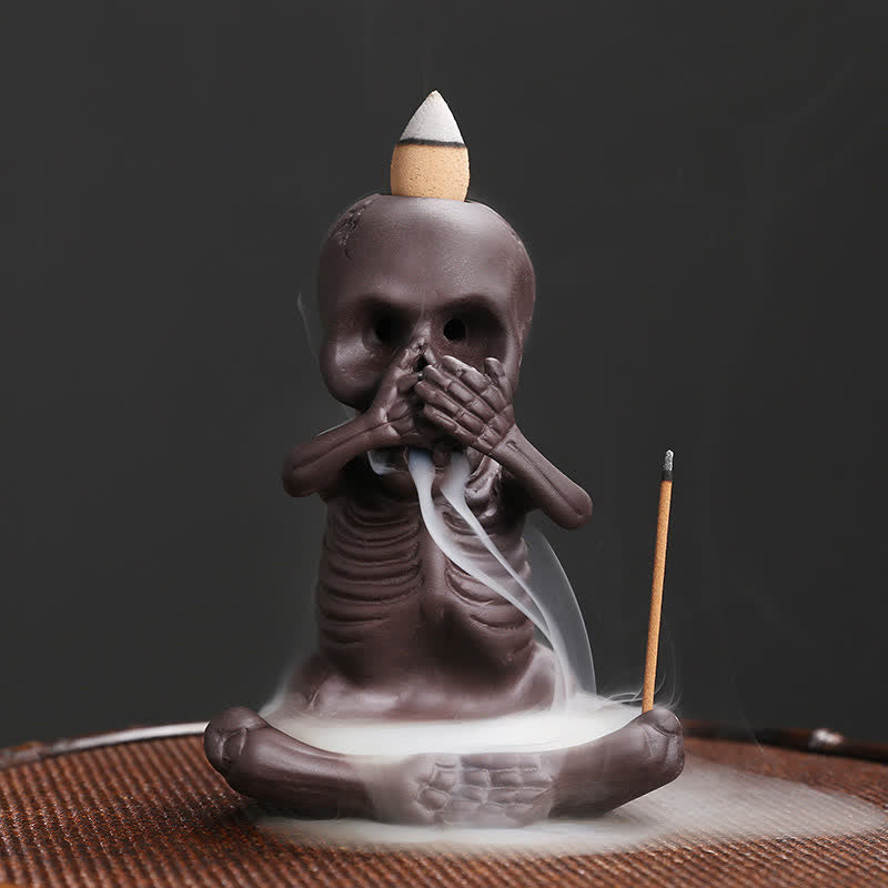 Buddha Stones Little Skull Ghost Purple Clay Backflow Smoke Fountain Peace Incense Burner Decoration