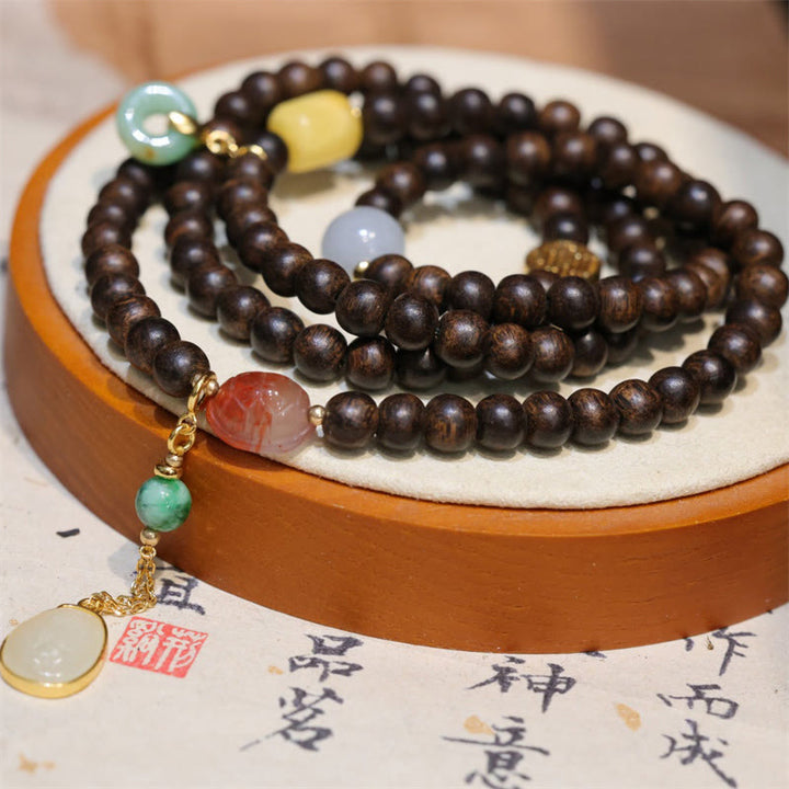 Buddha Stones 108 Mala Beads Brunei Agarwood Amber Red Agate Peace Buckle Jade Peace Bracelet