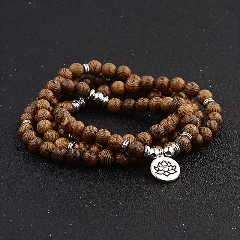 Buddha Stones Tibetan Lightning Strike Wood Bracelet Lotus Buddha Mala