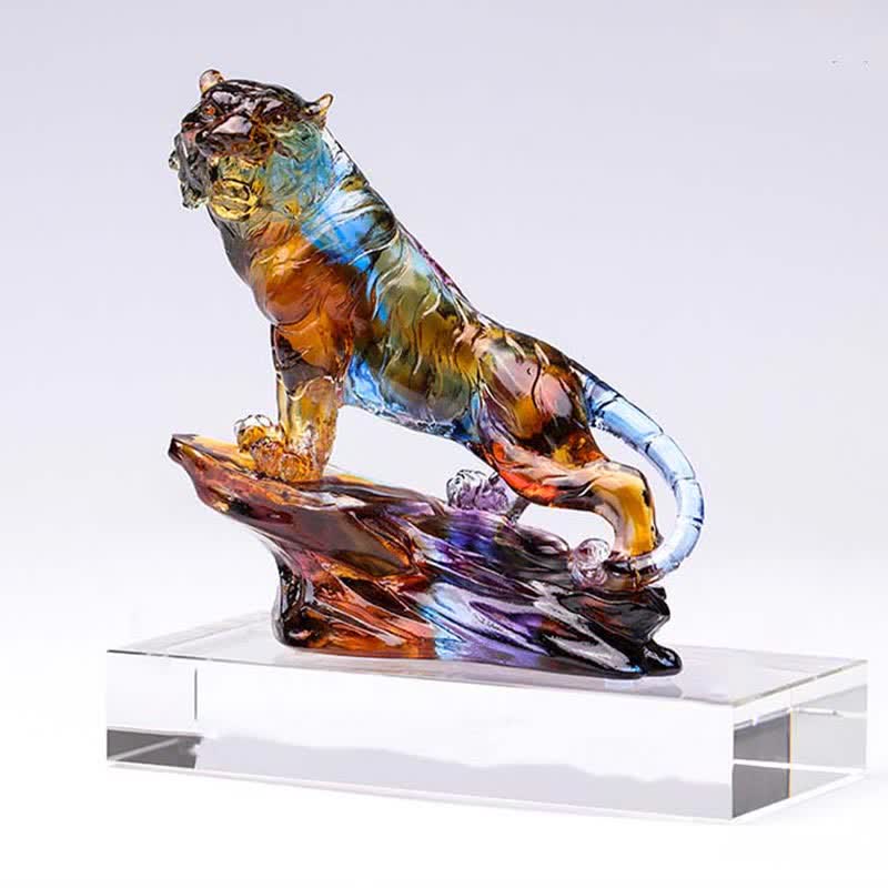 Handmade Liuli Crystal Tiger Art Piece Protection Home Decoration