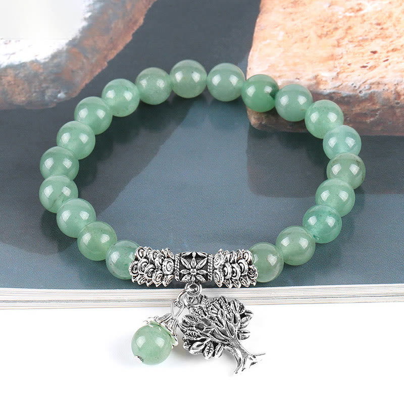 Buddha Stones Natural Gemstone Tree of Life Lucky Charm Stretch Bracelet