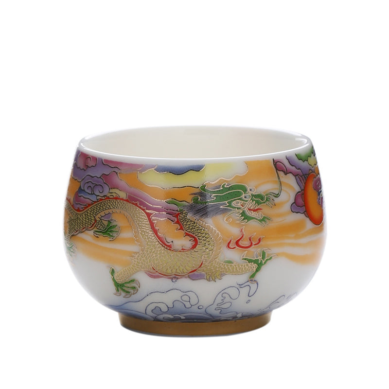 Buddha Stones Dragon Phoenix Auspicious Clouds Sun Ocean Waves Ceramic Teacup Kung Fu Tea Cup