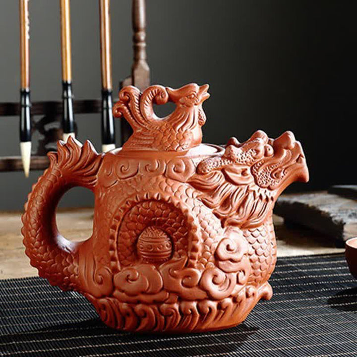 Vintage Dragon Phoenix Ceramic Teapot