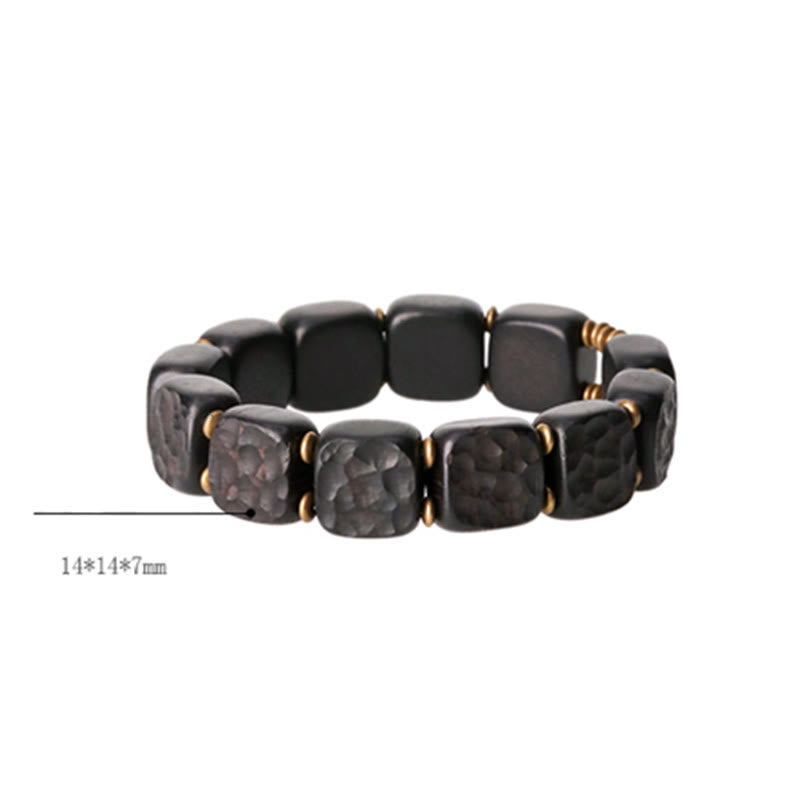 Buddha Stones Retro Ebony Wood Texture Style Copper Peace Balance Bracelet