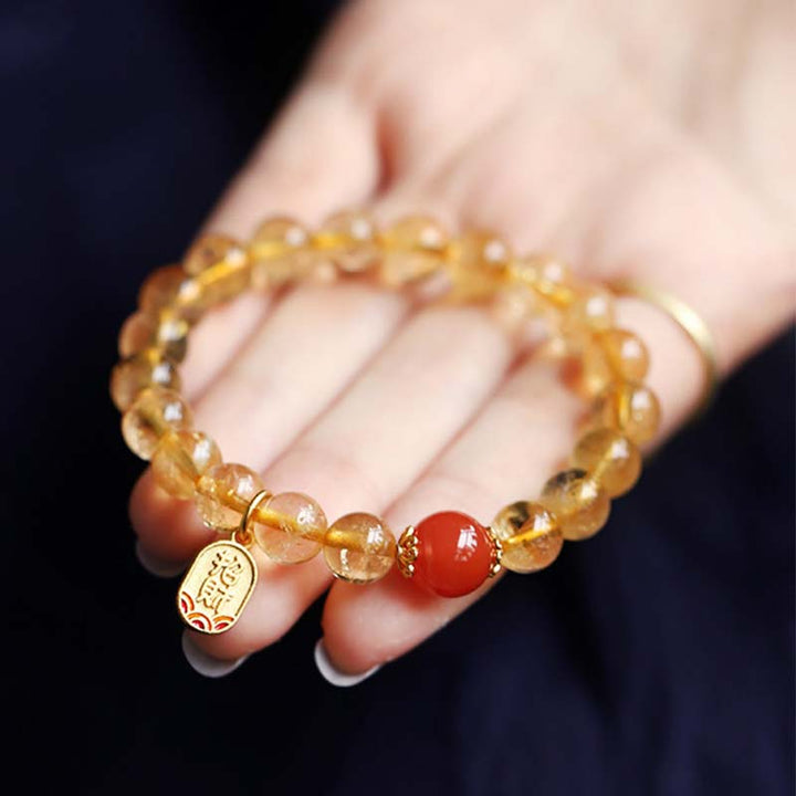 Buddha Stones Citrine Red Agate Fortune Charm Bracelet