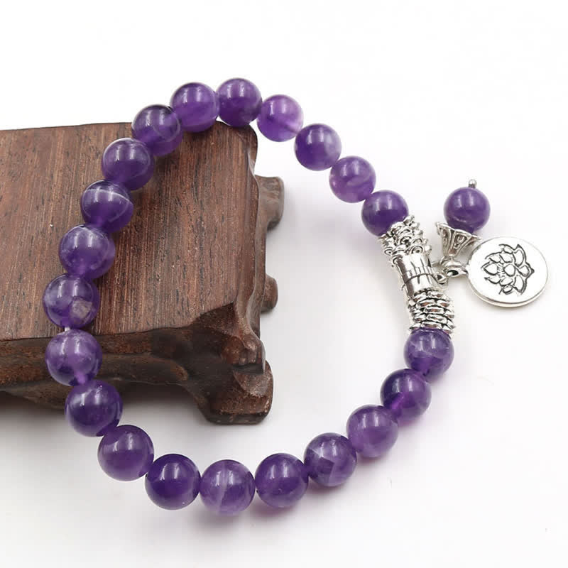 Buddha Stones Amethyst Crystal Lotus Healing Balance Bracelet