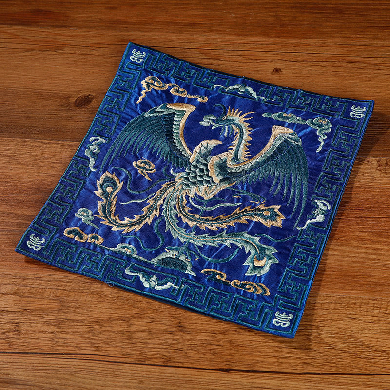 Buddha Stones Crane Phoenix Dragon Kirin Embroidered Cup Mat Pad Tea Cup Coaster Square Kung Fu Tea Mat