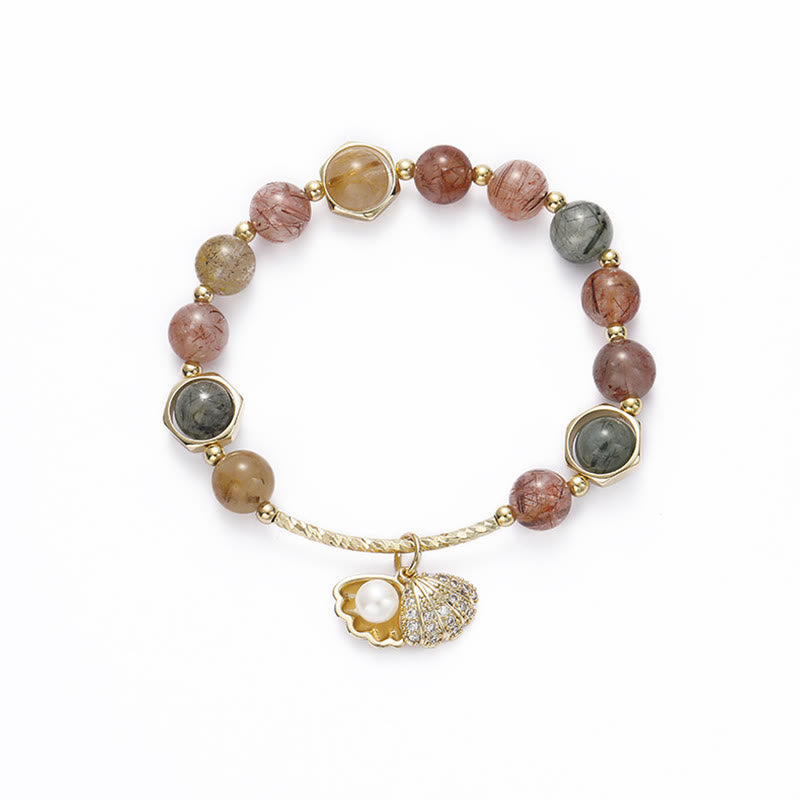 Buddha Stones Natural Colorful Rutilated Quartz Shell Protection Bead Bracelet