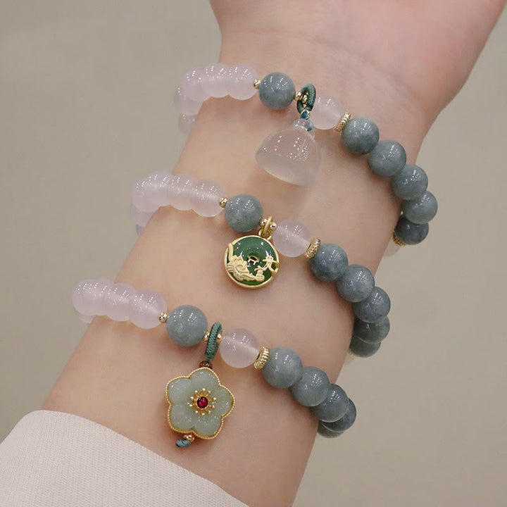 Buddha Stones White Agate Jade Lotus Flower Peace Buckle Protection Bracelet