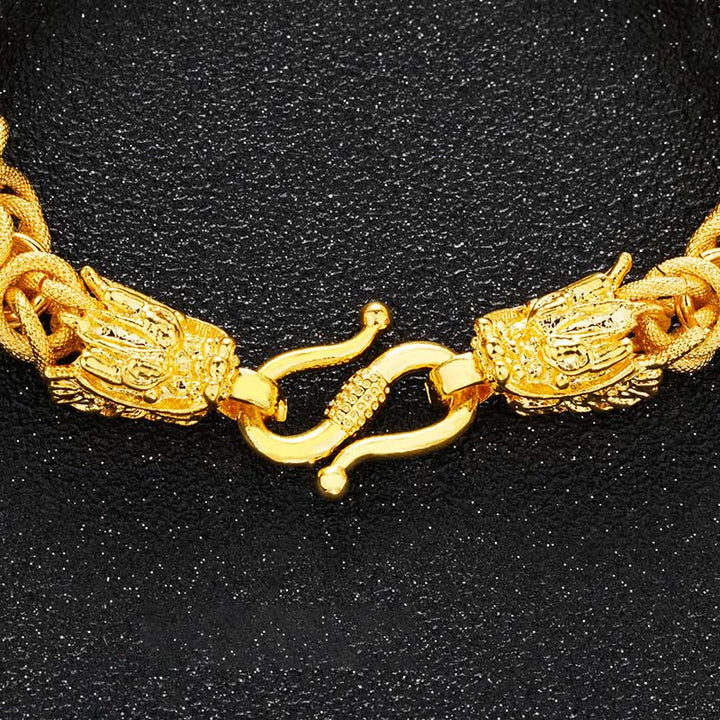 Buddha Stones 24k Gold Plated Double Headed Dragon Protection Bracelet