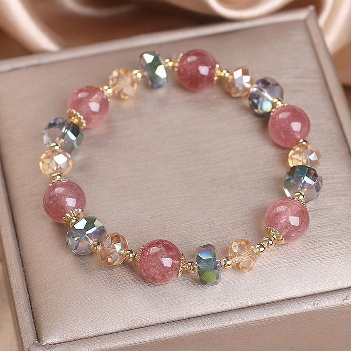 Buddha Stones Natural Strawberry Quartz Colorful Crystal Positive Bracelet