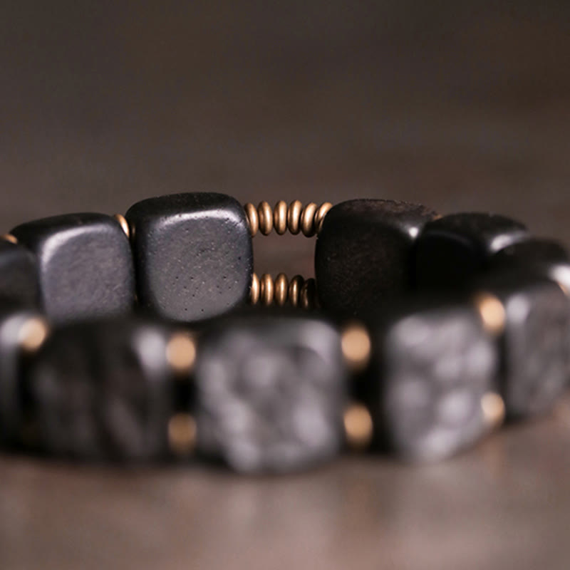 Buddha Stones Retro Ebony Wood Texture Style Copper Peace Balance Bracelet