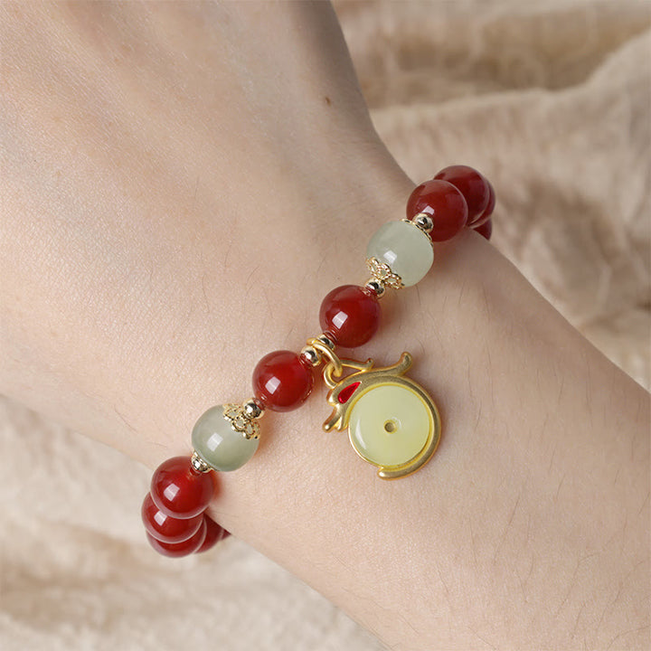 Buddha Stones Year of the Dragon Red Agate Jade Peace Buckle Fu Character Success Bracelet