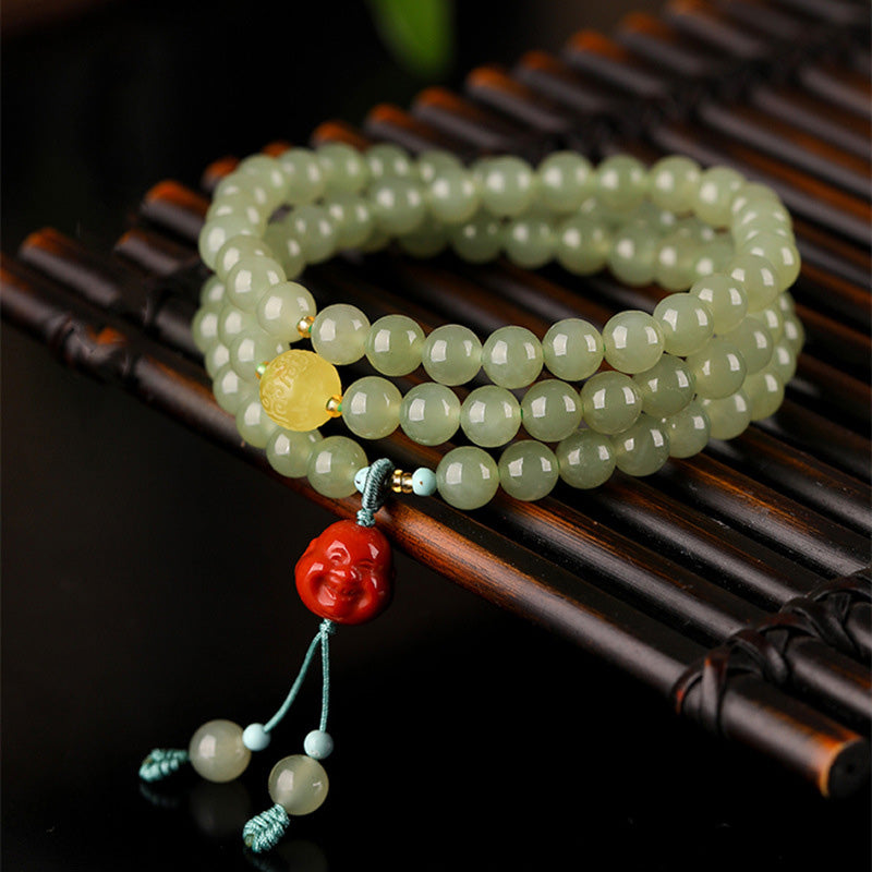 Jade Red Agate Amber Laughing Buddha Prosperity Bracelet