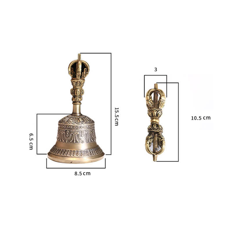 Tibetan Meditation Bell and Vajra Dorje Copper Enlightenment Decoration Set