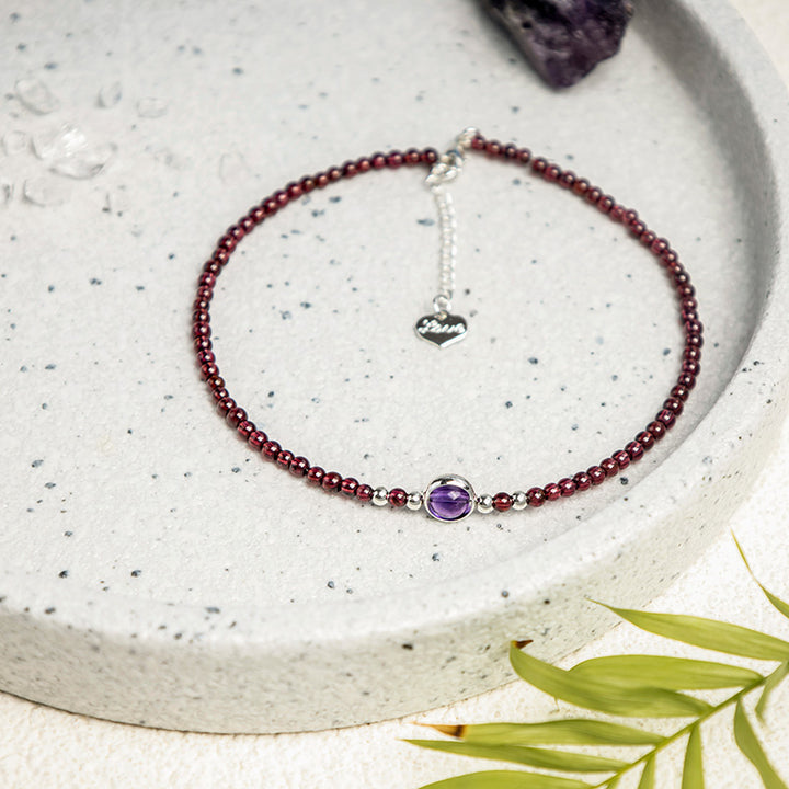 Buddha Stones Garnet Amethyst Purification Calm Anklet