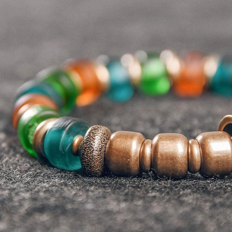 Tibetan Colorful Glass Beads Copper Wealth Bracelet