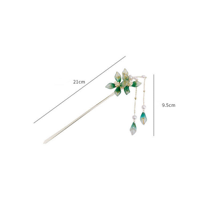 Flower Leaf Pearl Peace Tassel Hairpin