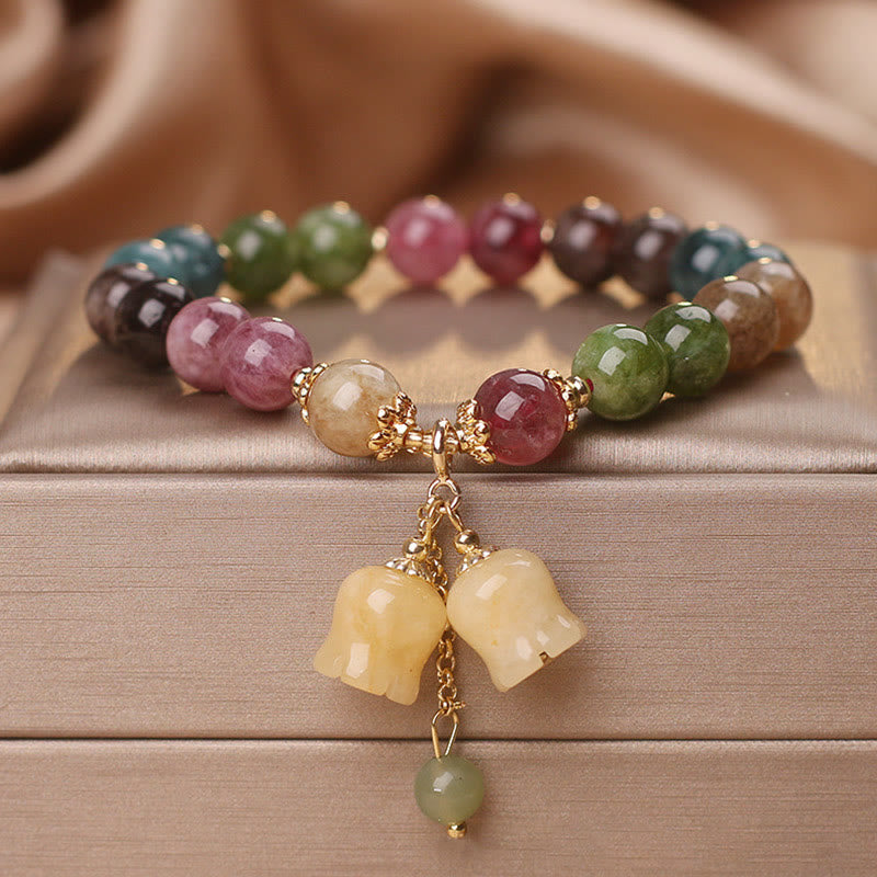 Buddha Stones Natural Colorful Tourmaline Flower Bead Love Bracelet