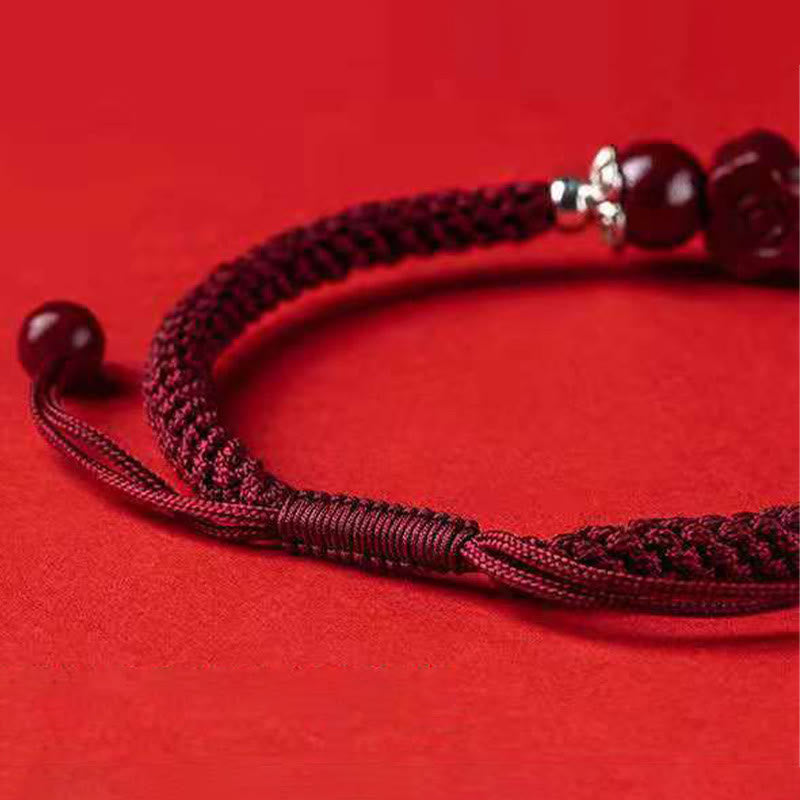 Buddha Stones Handcrafted PiXiu Cinnabar Wealth Luck Braided Bracelet