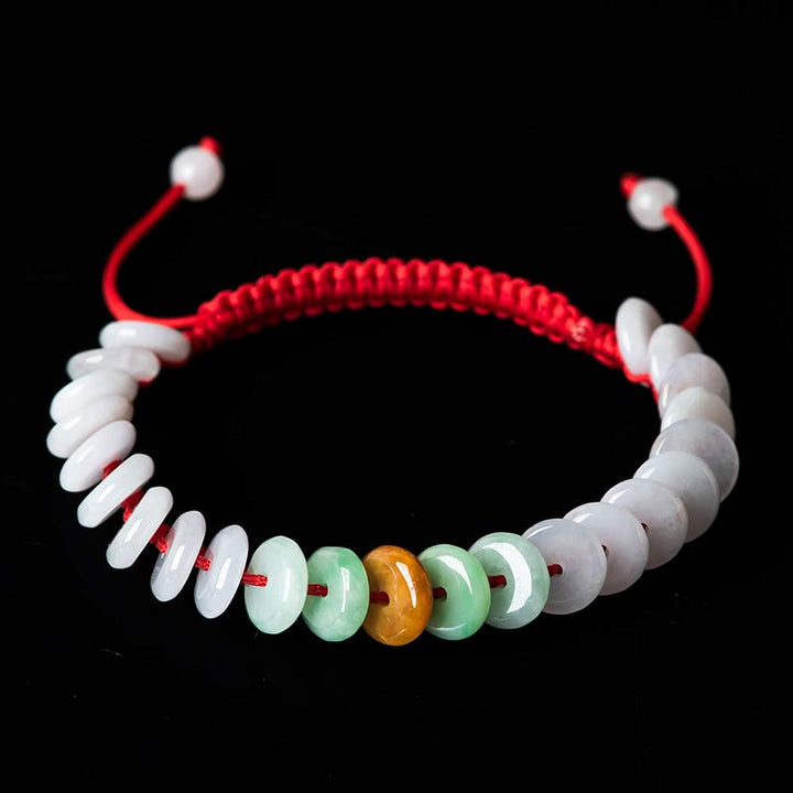 Buddha Stones Round Jade Lucky Red String Weave Bracelet