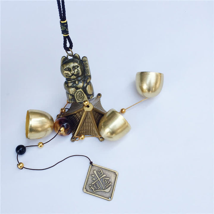 Auspicious Wealth Cat Wall Hanging Chime Bell Copper Luck Handmade Home Decoration