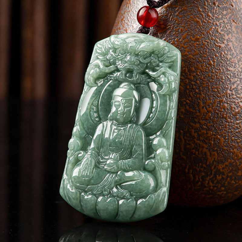 Buddha Stones Tathagata Buddha Dragon Jade Amulet Serenity String Necklace