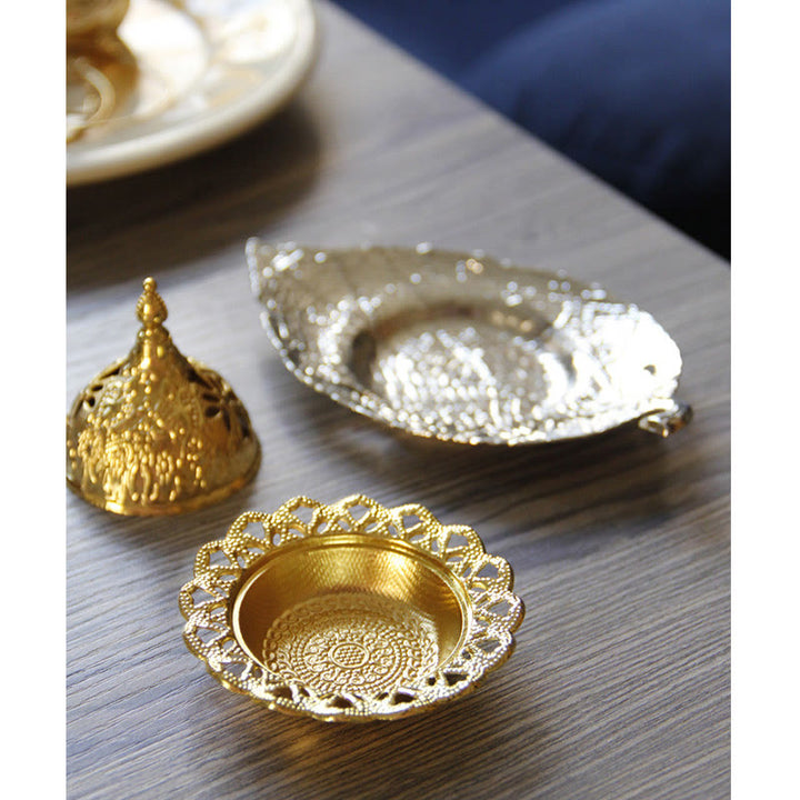 Tibetan Gold Mini Leaf Coaster Meditation Incense Burner