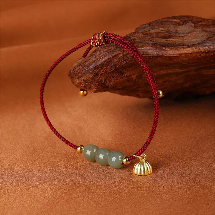 Buddha Stones Handmade Hetian Jade Bead Lotus Pod Prosperity Luck Braided Bracelet