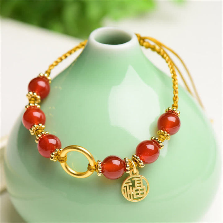 Red Agate Happiness Charm String Bracelet