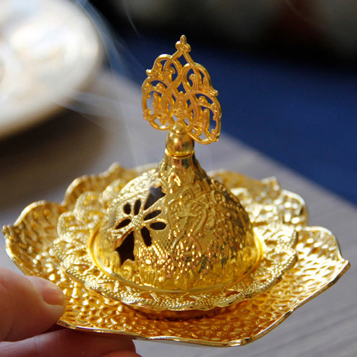 Gold Leaf Coaster Spiritual Mini Alloy Metal Incense Burner